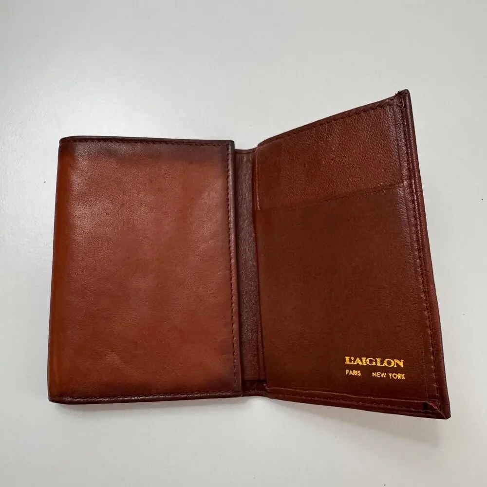 VINTAGE L'Aiglon Paris New York Antelope Leather Trifold Wallet Cognac Brown